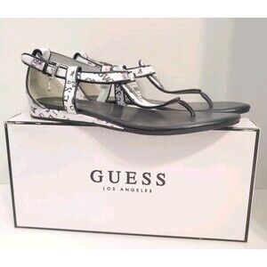 Guess LA Multi LL Marker Print 8M Love Sandals Strappy White GWMAL VIN-SS